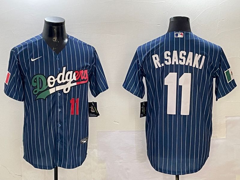 Men Los Angeles Dodgers #11 R.Sasaki Blue Stripe Fashion Game 2025 Nike MLB Jersey style 6->los angeles dodgers->MLB Jersey
